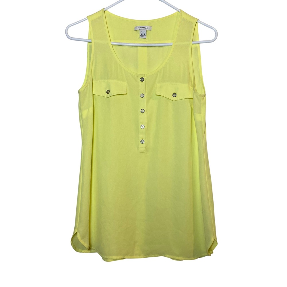 Nautica Womens‎ Sleeveless Top Button Up Yellow Size S Lightweight Vacation